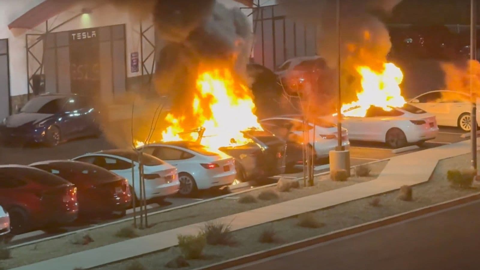 Des Tesla incendiées au Tesla Collision Center de Las Vegas